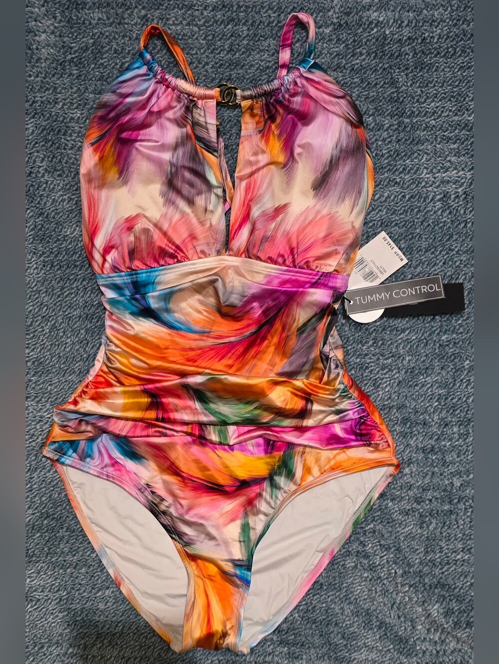 Womens La Blanca Multicolor Keyhole Halter Tummy Control One-Piece Swimsuit S/M - Picture 2 of 9